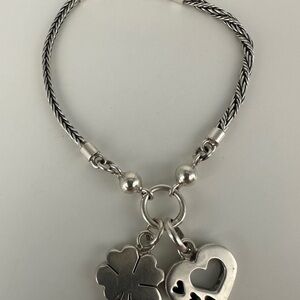 Silver Charm Bracelet with Heart and Clover